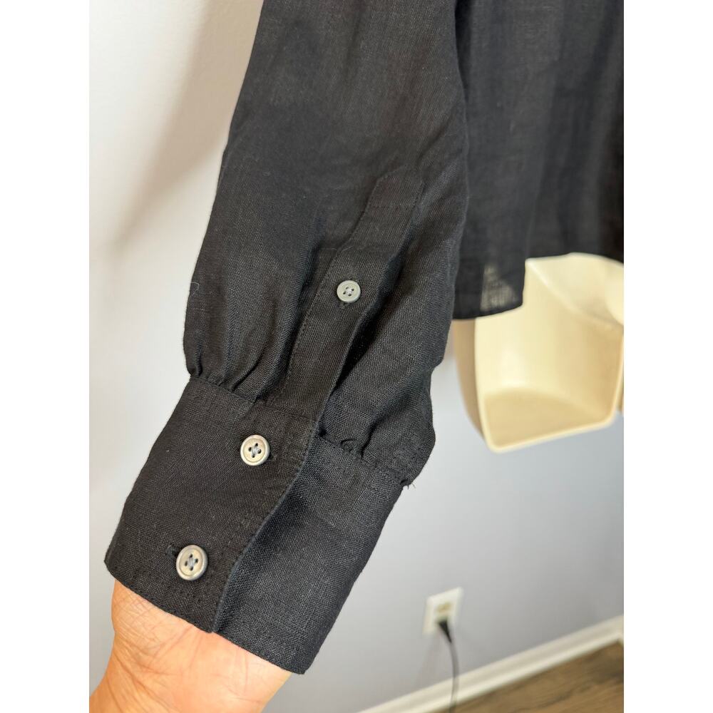 J. Crew Cabana Linen V Neck Blouse Black Long Sleeve Sz M Casual Wardrobe - Picture 10 of 13